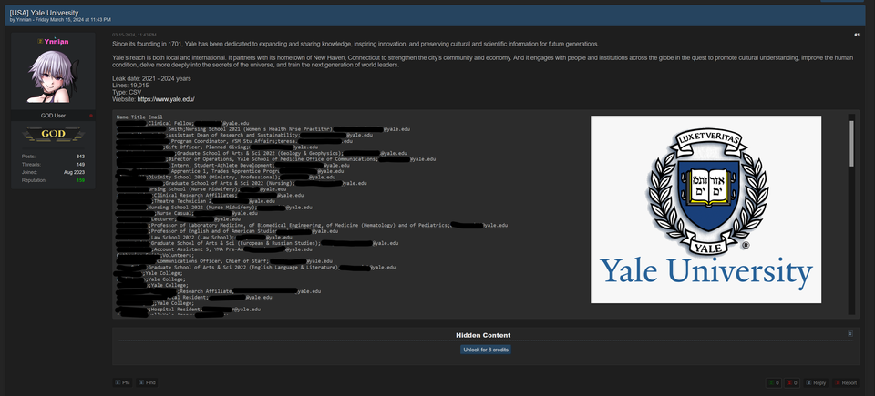 Yale University Data Breach